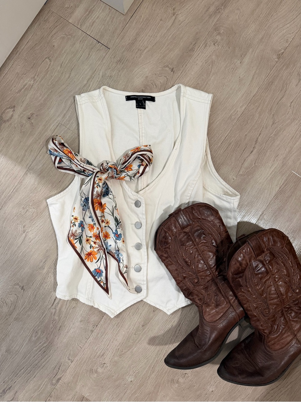 French Connection Cream Denim Vest